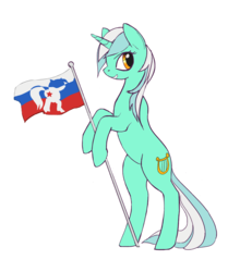 Size: 2244x2424 | Tagged: safe, artist:lunebat, lyra heartstrings, pony, g4, bipedal, deviantart group, female, flag, high res, russia, solo