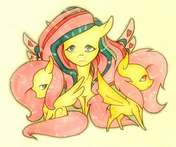 Size: 1024x857 | Tagged: safe, artist:oneiria-fylakas, fluttershy, bat pony, pony, g4, flutterbat, race swap, rainbow power, traditional art, triality