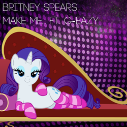 Size: 800x800 | Tagged: safe, artist:doctor-g, artist:penguinsn1fan, rarity, pony, g4, album, album cover, britney spears, clothes, cover, fainting couch, female, g-eazy, make me (song), parody, socks, solo, song reference, striped socks