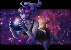 Size: 1400x988 | Tagged: safe, artist:sheocheese, oc, oc only, oc:giun uni, anthro, unguligrade anthro, clothes, commission, giantess, goddess, macro, open mouth, planet, solo, this will end in tears and/or death
