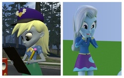 Size: 617x387 | Tagged: artist needed, safe, derpy hooves, trixie, equestria girls, g4, 3d, 3d model