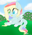 Size: 1024x1103 | Tagged: safe, artist:raspberrystudios, oc, oc only, oc:polar light, pegasus, pony, berry, big eyes, bush, chibi, commission, cute, heterochromia, long tail, multicolored hair, scenery, smolpone, solo