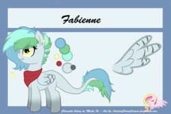 Size: 1024x683 | Tagged: safe, artist:raspberrystudios, oc, oc only, oc:fabienne, pegasus, pony, bandana, gradient, long tail, multicolored hair, reference sheet, solo