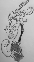Size: 1823x3262 | Tagged: safe, artist:sparkarez, discord, draconequus, g4, grin, male, smiling, solo, traditional art
