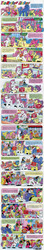 Size: 928x5244 | Tagged: safe, official comic, ace, bon bon (g1), lancer, masquerade (g1), melody, miss hackney, patch (g1), pretty beat, rosy, starlight (g1), sweetheart, tuneful, cat, earth pony, giraffe, pony, g1, my little pony and friends, my little pony tales, official, admiral, aviator hat, babysitting, balloon, batman, bipedal, bow, cinderella, clothes, comic, costume, dice, disguise, fantasy class, female, hat, high res, knight, male, mask, minnie mouse, mrs sweetheart, my little pony and friends #41, pencil, playground, rockin' beats, singing, stage, tail bow, the mystery singer, warrior, witch