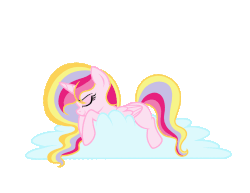 Size: 1389x1071 | Tagged: safe, artist:raspberrystudios, oc, oc only, oc:aurelia charm, alicorn, pony, alicorn oc, animated, bouncing, cloud, cute, gif, multicolored hair, relax, sleeping, solo, tired