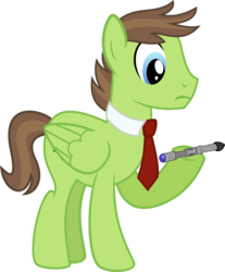 Size: 736x891 | Tagged: safe, artist:pacificgreen, doctor whooves, douglas spruce, evergreen, time turner, pegasus, pony, g4, clothes swap, doctor who, male, necktie, simple background, solo, sonic screwdriver, stallion, the doctor, transparent background, vector, voice actor joke