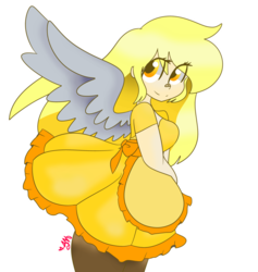 Size: 1024x1081 | Tagged: safe, artist:cubbybatdoodles, derpy hooves, human, g4, female, humanized, simple background, solo, transparent background, winged humanization, wings