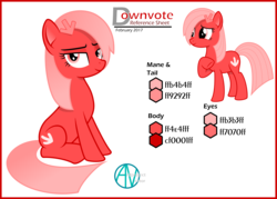 Size: 2799x2003 | Tagged: safe, artist:arifproject, oc, oc only, oc:downvote, earth pony, pony, derpibooru, derpibooru ponified, hair accessory, high res, lidded eyes, looking at you, meta, ponified, raised hoof, reference sheet, simple background, sitting, solo, white background