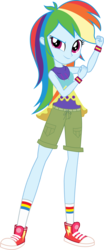 Size: 1024x2473 | Tagged: safe, artist:imperfectxiii, artist:mlgskittles, edit, vector edit, rainbow dash, equestria girls, g4, my little pony equestria girls: legend of everfree, camp fashion show outfit, clothes, converse, female, fist, legs, shoes, shorts, simple background, sleeveless, sneakers, socks, solo, tank top, transparent background, vector, wristband