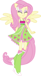Size: 658x1213 | Tagged: safe, artist:mlgskittles, fluttershy, equestria girls, g4, my little pony equestria girls: legend of everfree, boots, camp fashion show outfit, clothes, cute, dress, female, high heel boots, ponied up, ponytail, simple background, smiling, socks, solo, transparent background, vector, wings