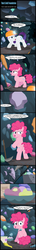 Size: 1393x9552 | Tagged: safe, artist:toxic-mario, pinkie pie, rarity, earth pony, pony, unicorn, g4, bipedal, cave, comic, dialogue, female, filly, filly pinkie pie, filly rarity, food, helmet, high res, ice cream, pickaxe, rock, stone