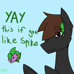Size: 844x844 | Tagged: safe, artist:moonaknight13, spike, oc, dragon, g4, ponysona, simple background, smiling, spikelove, text