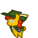 Size: 128x128 | Tagged: safe, artist:pixelanon, oc, oc only, oc:pipadeaxkor, demon, demon pony, colt quest, 8-bit, bag, clothes, cute, disguise, evil, fangs, female, hat, horn, pixel art, pointy ponies, simple background, solo, sprite, transparent background