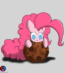 Size: 1280x1439 | Tagged: safe, artist:genericmlp, pinkie pie, earth pony, pony, g4, big ears, cookie, drool, female, food, gradient background, looking down, mare, micro, nom, solo