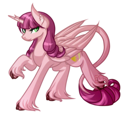Size: 3500x3300 | Tagged: safe, artist:amazing-artsong, oc, oc only, oc:dawning love, alicorn, classical unicorn, pony, alicorn oc, cloven hooves, ear fluff, high res, horn, leonine tail, raised hoof, simple background, solo, transparent background, unshorn fetlocks