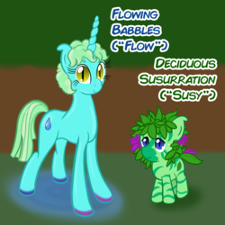 Size: 2560x2560 | Tagged: safe, artist:cybersquirrel, oc, oc only, oc:deciduous susurration, oc:flowing babbles, earth pony, pony, unicorn, high res