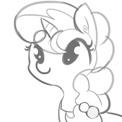 Size: 1080x1080 | Tagged: safe, artist:tjpones, sugar belle, pony, unicorn, g4, apron, clothes, ear fluff, female, grayscale, monochrome, simple background, solo, white background