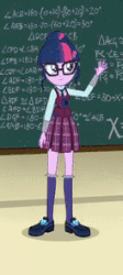 Size: 132x295 | Tagged: safe, screencap, sci-twi, twilight sparkle, equestria girls, g4, my little pony equestria girls: friendship games, animated, chalkboard, clothes, cropped, crystal prep academy uniform, female, gif, gif for breezies, glasses, picture for breezies, school uniform, shoes, socks, waving