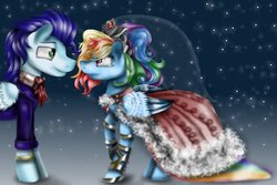 Size: 1024x683 | Tagged: safe, artist:neonspirit17, rainbow dash, soarin', pony, g4, clothes, dress, male, ship:soarindash, shipping, straight, wedding dress