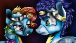 Size: 800x450 | Tagged: safe, artist:neonspirit17, rainbow dash, soarin', pony, g4, newbie dash, black background, male, rainbow fash, scene interpretation, ship:soarindash, shipping, simple background, straight