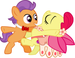 Size: 4191x3277 | Tagged: safe, artist:ironm17, apple bloom, tender taps, g4, on your marks, adorabloom, bipedal, bowtie, clothes, cute, dancing, dress, gala dress, high res, male, shipping, simple background, straight, sweet dreams fuel, tango, tendaww taps, tenderbloom, transparent background, vector