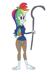 Size: 1401x2017 | Tagged: safe, artist:hunterxcolleen, rainbow dash, equestria girls, g4, 1000 hours in ms paint, barefoot, clothes, cosplay, costume, dreamworks, feet, female, hoodie, jack frost, masterpiece, ms paint, rise of the guardians, simple background, solo, staff, white background