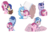 Size: 3500x2241 | Tagged: safe, artist:marukouhai, oc, oc only, oc:ceres, oc:dizzy head, oc:eris, oc:honeydew feather, oc:lucky treat, oc:okey, earth pony, hybrid, pegasus, pony, unicorn, blushing, book, female, floppy ears, high res, hug, interspecies offspring, male, mare, offspring, parent:discord, parent:flash sentry, parent:pinkie pie, parent:pokey pierce, parent:princess celestia, parent:twilight sparkle, parents:dislestia, parents:flashlight, parents:pokeypie, simple background, stallion, tongue out, white background, wing fluff