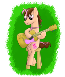 Size: 2800x3300 | Tagged: safe, artist:cloudy95, oc, oc only, oc:think pink, pony, unicorn, guitar, high res, male, solo, stallion, stool