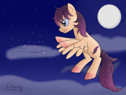 Size: 2800x2100 | Tagged: safe, artist:cloudy95, oc, oc only, oc:star shift, pegasus, pony, flying, high res, male, moon, night, solo, stallion