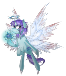 Size: 1568x1812 | Tagged: safe, artist:beardie, oc, oc only, oc:jackie frost, alicorn, angel, pony, seraph, seraphicorn, alicorn oc, blood, commission, ice, multiple wings, simple background, solo, transparent background