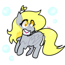 Size: 1024x1024 | Tagged: safe, artist:cubbybatdoodles, derpy hooves, pegasus, pony, g4, bubble, female, letter, mail, mare, mouth hold, simple background, solo, transparent background