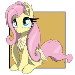 Size: 1666x1666 | Tagged: safe, artist:bigshot232, derpibooru exclusive, fluttershy, pegasus, pony, g4, belly button, chest fluff, ear fluff, female, fluffershy, folded wings, looking up, raised hoof, sitting, solo