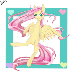 Size: 4251x4251 | Tagged: safe, artist:11elevenlucky, fluttershy, pegasus, pony, g4, absurd resolution, blushing, female, flying, looking at you, open mouth, solo, spread wings