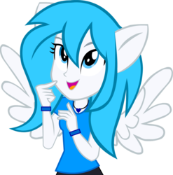 Size: 1024x1037 | Tagged: dead source, safe, artist:wubcakeva, oc, oc only, oc:angel love, equestria girls, g4, clothes, equestria girls-ified, looking at something, open mouth, ponied up, simple background, smiling, solo, transparent background