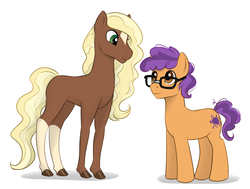 Size: 3579x2707 | Tagged: safe, artist:askbubblelee, oc, oc only, oc:cocoa nutt, oc:peter nutt, earth pony, pony, saddle arabian, coat markings, couple, cute, duo, facial markings, female, glasses, height difference, high res, husband and wife, looking at each other, male, mare, married couple, oc x oc, shipping, simple background, smiling, socks (coat markings), stallion, star (coat marking), straight, white background
