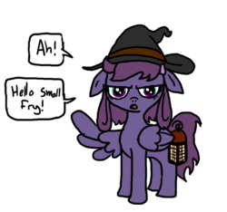Size: 640x600 | Tagged: safe, artist:ficficponyfic, color edit, edit, editor:minus, oc, oc only, oc:vee ness, pegasus, pony, colt quest, adult, colored, crossover, female, hat, lantern, mare, solo, wings, witch, witch hat
