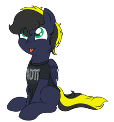 Size: 1280x1360 | Tagged: safe, artist:fluttair, oc, oc only, oc:thunderbolt, pony, chest fluff, clothes, looking up, shirt, solo, tongue out