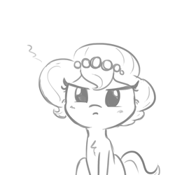 Size: 1080x1080 | Tagged: safe, artist:tjpones, oc, oc only, oc:brownie bun, earth pony, pony, angry, chest fluff, cute, grayscale, monochrome, pouting, simple background, solo, white background
