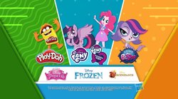 Size: 851x473 | Tagged: safe, pinkie pie, twilight sparkle, equestria girls, g4, box art, bracelet, clothes, descendants, disney, disney princess, eqg promo pose set, equestria girls logo, equestria girls plus, frozen (movie), hasbro, jewelry, littlest pet shop, meta, my little pony logo, play-doh, skirt, spanish, stock vector, twilight sparkle (alicorn), twitter, wings, zoe trent