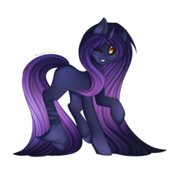 Size: 3000x3000 | Tagged: safe, artist:kurochhi, oc, oc only, pony, unicorn, commission, female, high res, mare, one eye closed, raised hoof, simple background, solo, transparent background, wink
