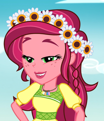 Size: 932x1080 | Tagged: safe, gloriosa daisy, equestria girls, g4, my little pony equestria girls: legend of everfree, clothes, female, freckles, lip bite, magical geodes, solo