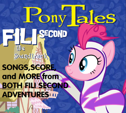 Size: 767x684 | Tagged: safe, fili-second, pinkie pie, pony, series:pony tales, g4, female, parody, power ponies, solo, soundtrack, superhero, veggietales