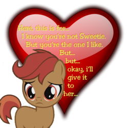 Size: 892x900 | Tagged: safe, button mash, pony, g4, forced shipping, forced sweetiemash, implied sweetie belle, implied sweetiemash, lasty's hearts, male, missing accessory, rejection, shipper on deck, simple, solo, valentine, valentine's day