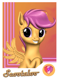 Size: 1500x2000 | Tagged: safe, artist:vasillium, scootaloo, pegasus, pony, g4, bust, cutie mark, female, filly, grin, portrait, smiling, solo, the cmc's cutie marks