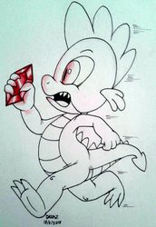 Size: 1024x1491 | Tagged: safe, artist:megadrivesonic, spike, dragon, g4, gem, male, solo, traditional art