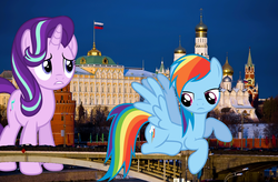 Size: 3760x2460 | Tagged: safe, artist:logan859, artist:luckreza8, artist:xpesifeindx, rainbow dash, starlight glimmer, pegasus, pony, unicorn, g4, giant pony, giant rainbow dash, giant starlight glimmer, high res, highrise ponies, irl, kremlin, macro, mega/giant rainbow dash, moscow, photo, ponies in real life, russia