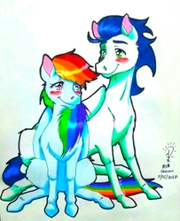 Size: 778x960 | Tagged: safe, artist:darindashiedo, rainbow dash, soarin', pony, g4, male, ship:soarindash, shipping, straight