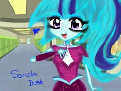 Size: 1600x1200 | Tagged: safe, artist:yitsune-melody, sonata dusk, equestria girls, g4, female, open mouth, solo, watermark