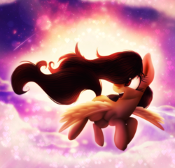 Size: 1920x1850 | Tagged: safe, artist:starchasesketches, oc, oc only, pegasus, pony, bokeh, cloud, female, mare, sky, solo, sunset